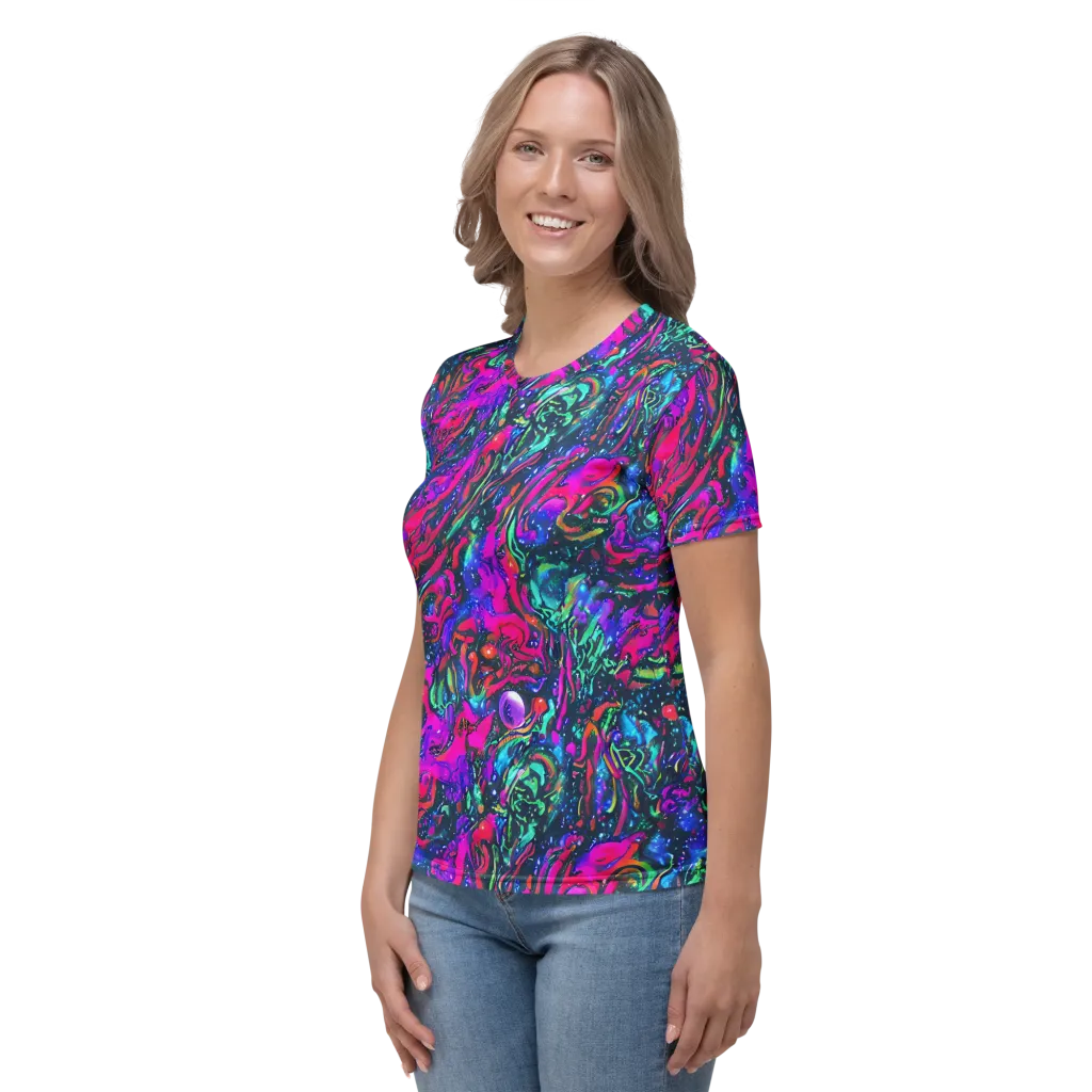 Cosmic Colorstorm on Women's Crew Neck T-Shirt — Left