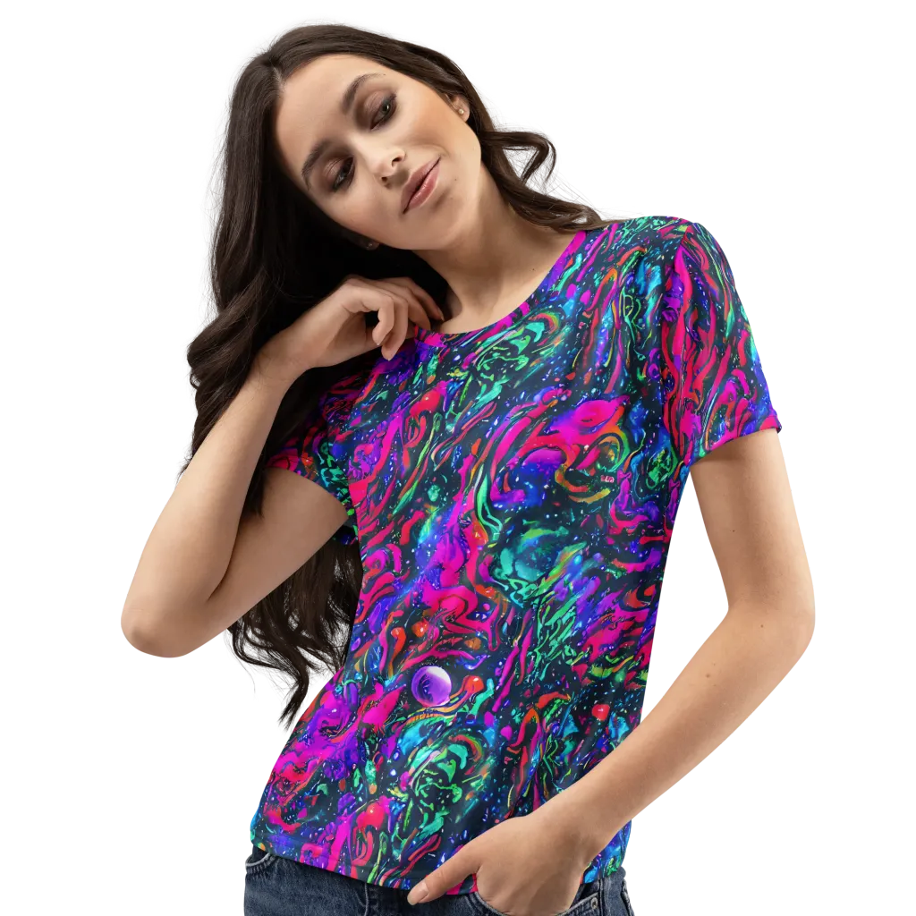 Cosmic Colorstorm on Women's Crew Neck T-Shirt — Left Front