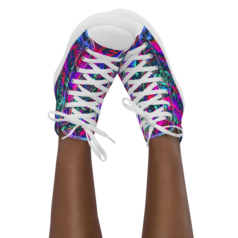 Cosmic Colorstorm on Women's High Top Canvas Shoes — Front