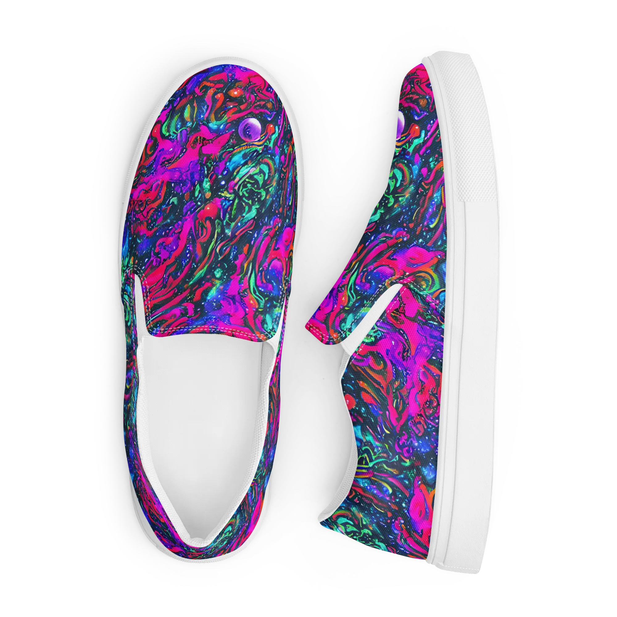 Cosmic Colorstorm on Men's Slip-On Canvas Shoes — Front