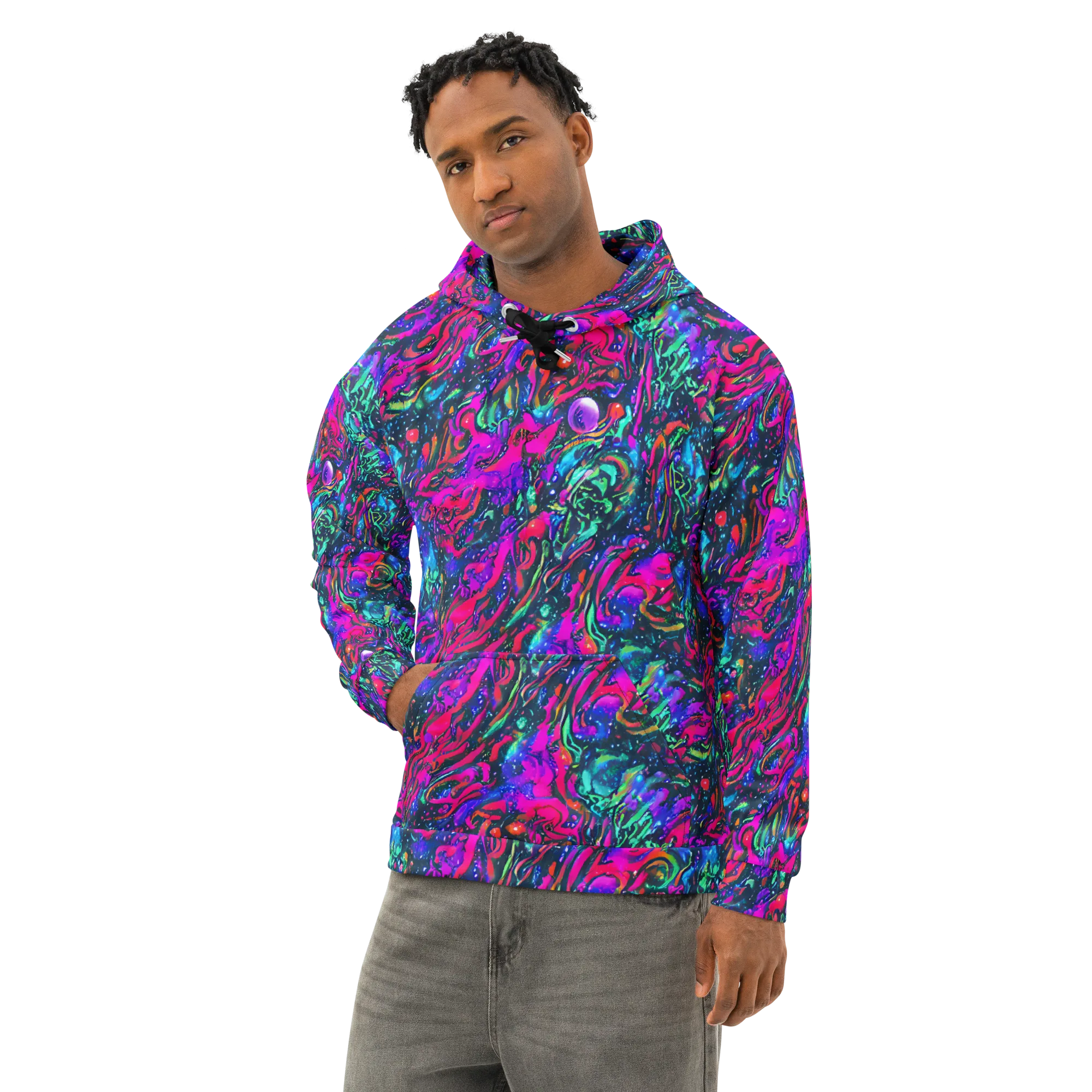Cosmic Colorstorm on Cotton Hoodie — Left Front