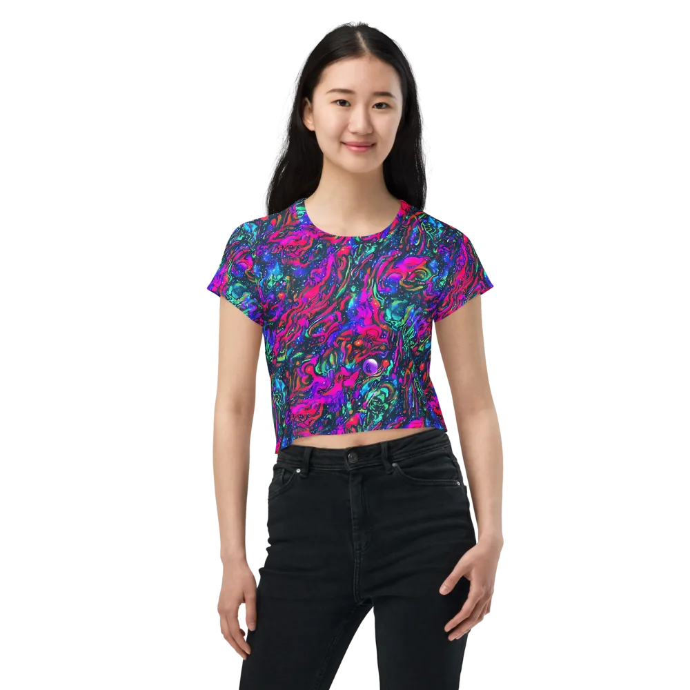 Cosmic Colorstorm on Crop Tee — Front