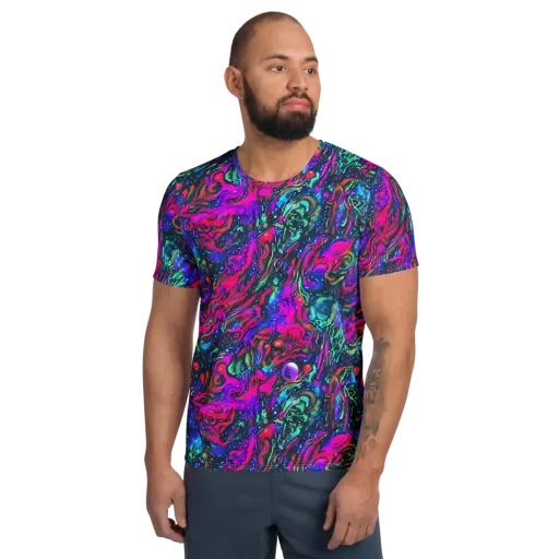 Cosmic Colorstorm on a Men's Athletic T-Shirt