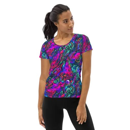 Cosmic Colorstorm on a Women's Athletic T-Shirt