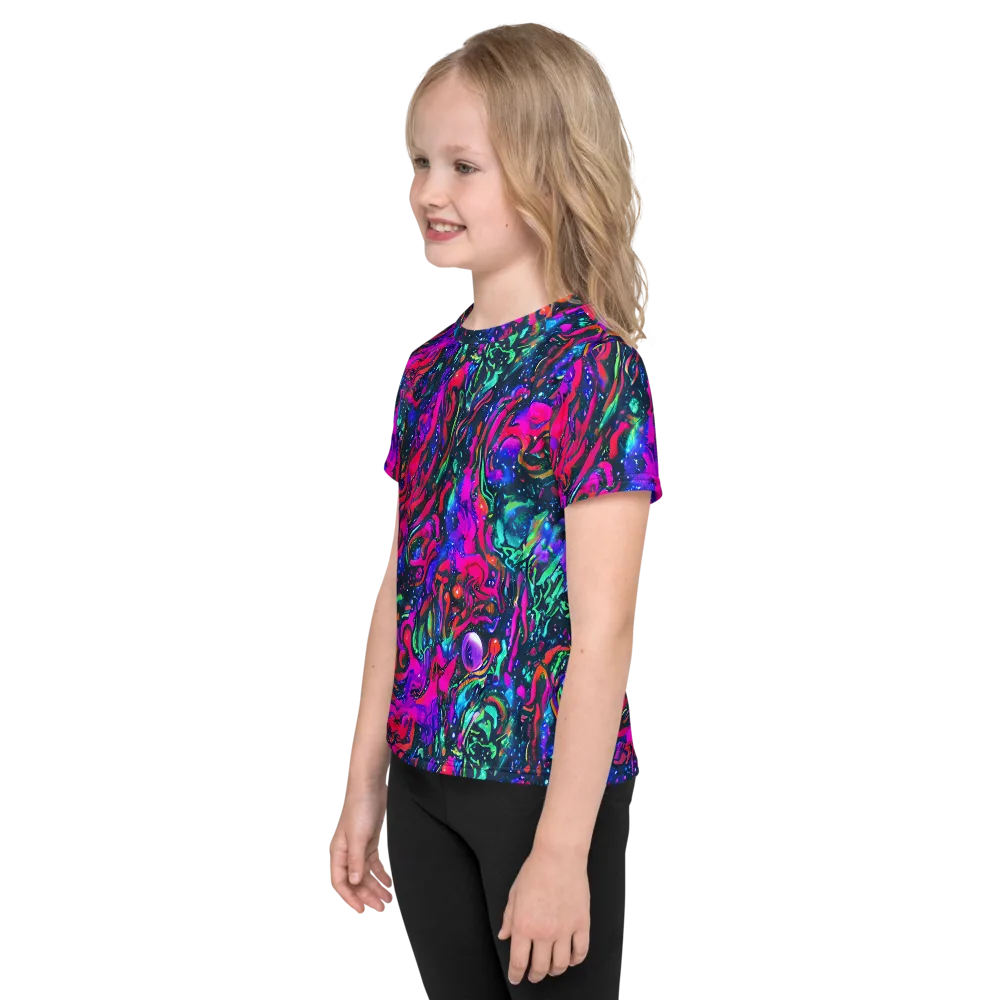 Cosmic Colorstorm on Kids Crew Neck T-Shirt — Left