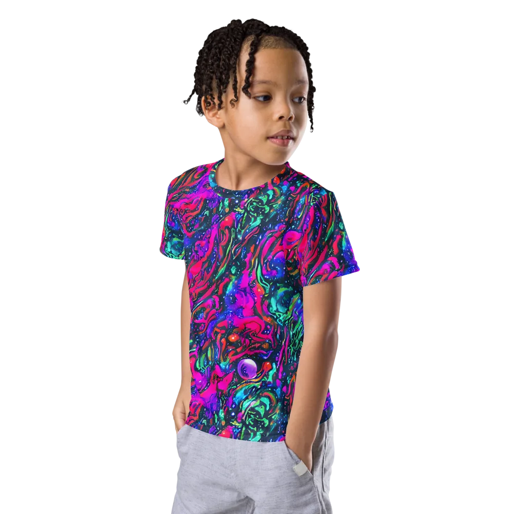 Cosmic Colorstorm on Kids Crew Neck T-Shirt — Left Front