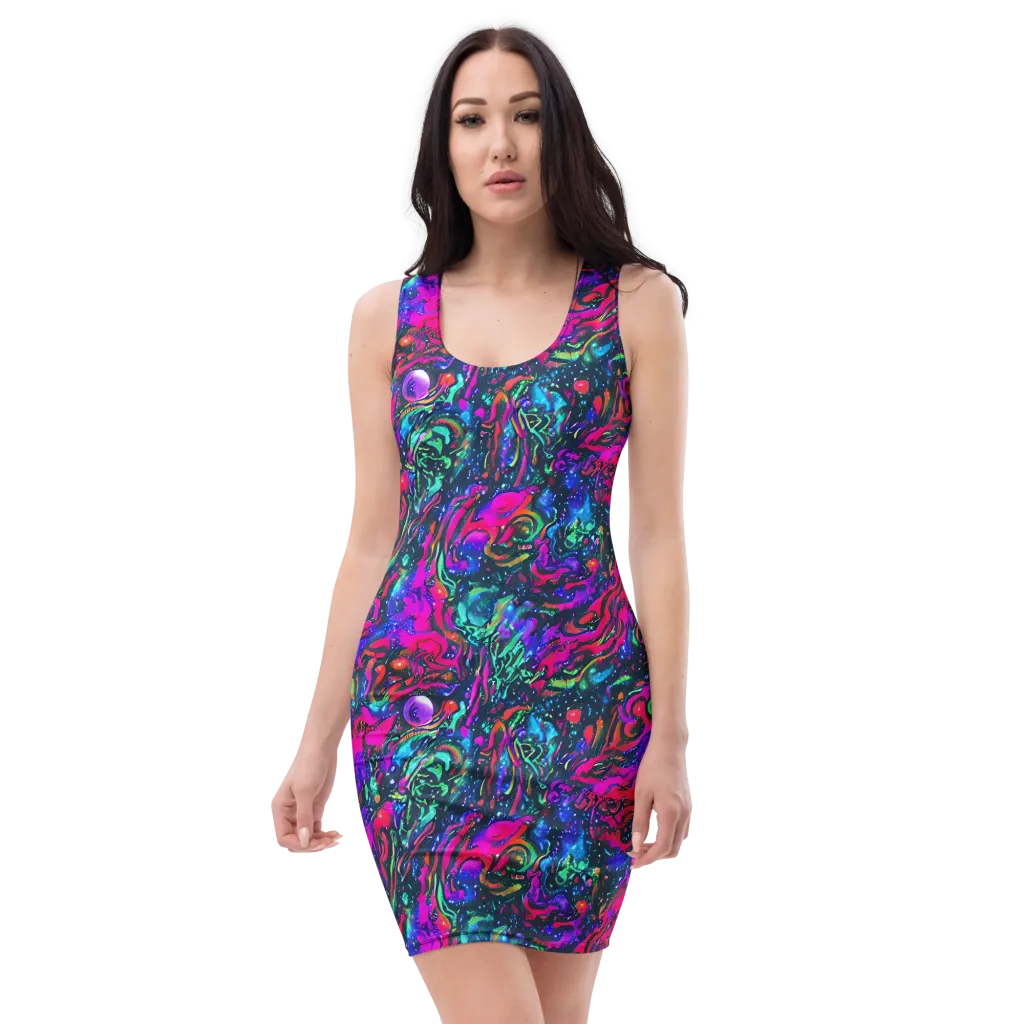 Cosmic Colorstorm on Bodycon Dress — Front