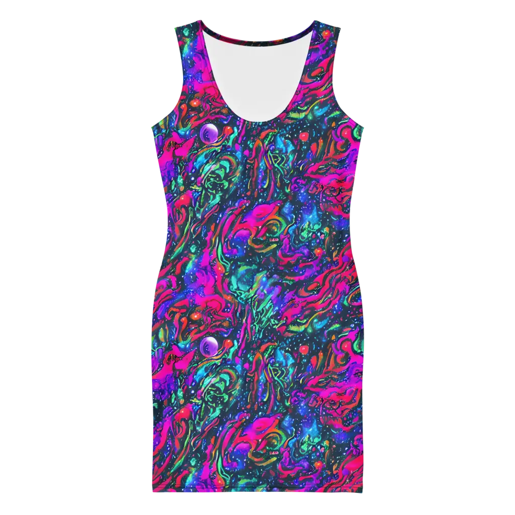 Cosmic Colorstorm on Bodycon Dress — Front