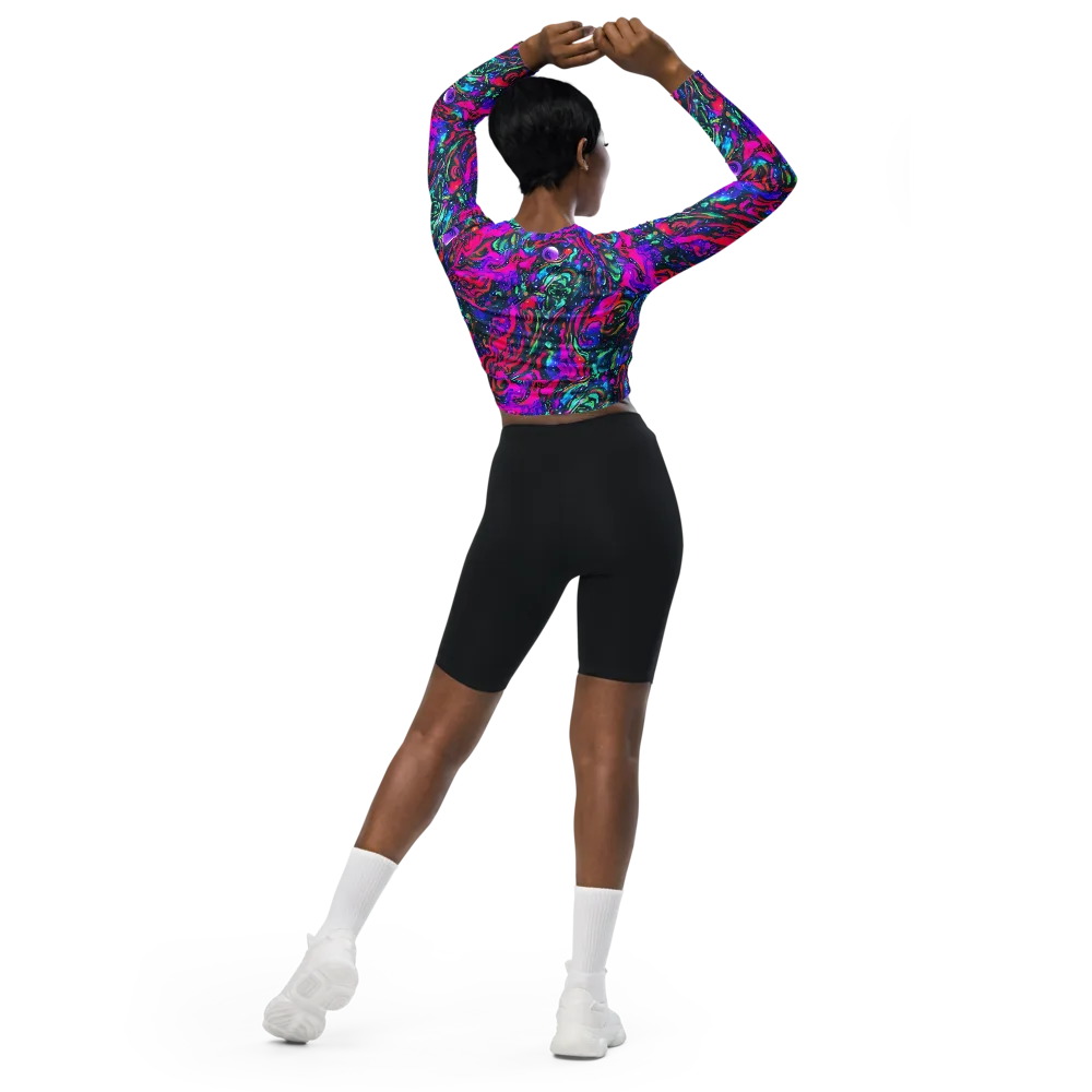 Cosmic Colorstorm on Long Sleeve Crop Top — Back
