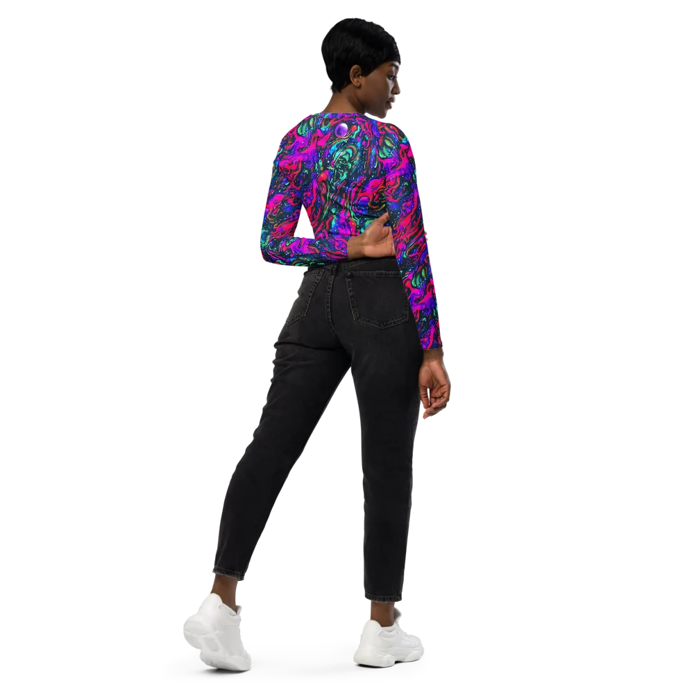 Cosmic Colorstorm on Long Sleeve Crop Top — Right Back
