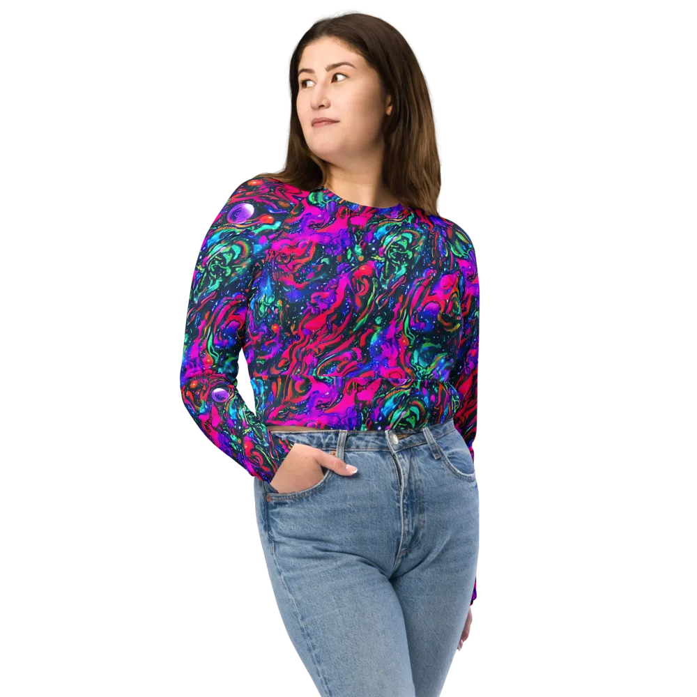 Cosmic Colorstorm on Long Sleeve Crop Top — Front