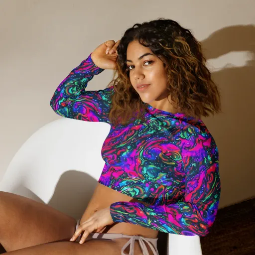 Cosmic Colorstorm on a Long Sleeve Crop Top