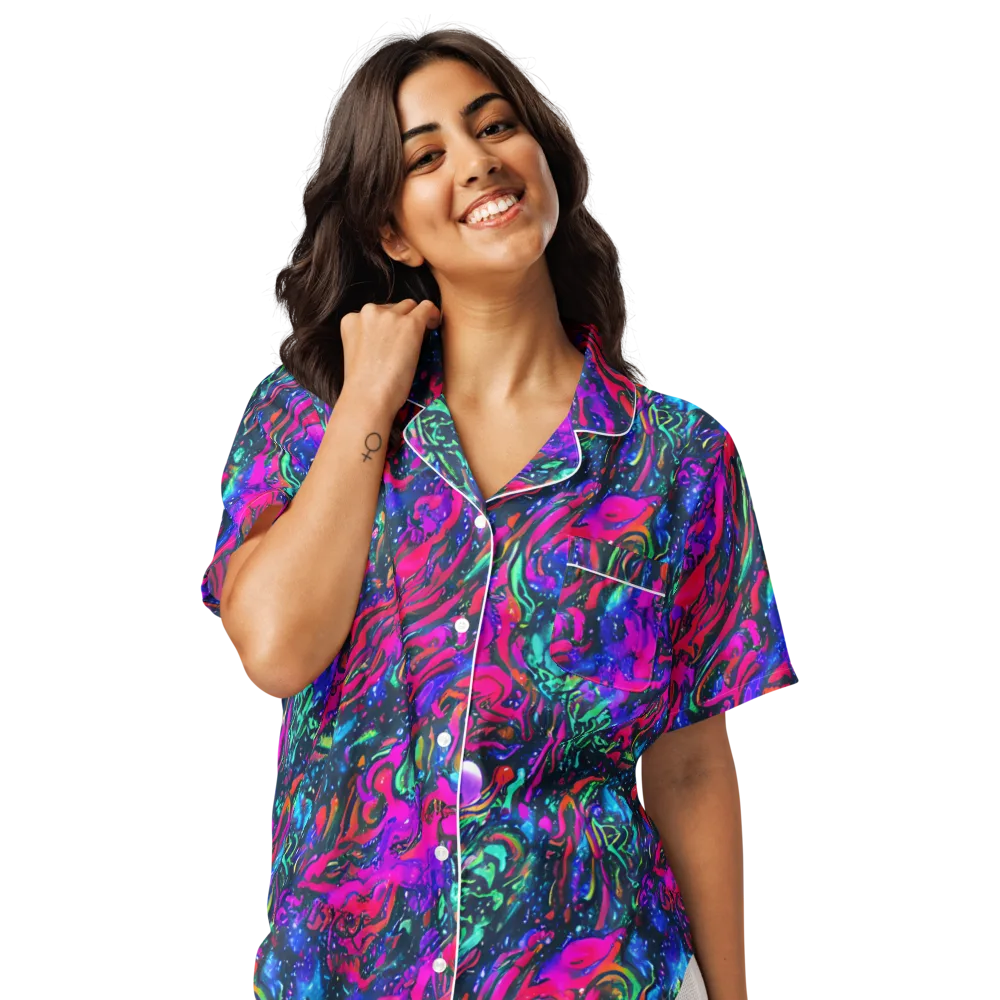 Cosmic Colorstorm on Women's Short Sleeve Pajama Top — Front