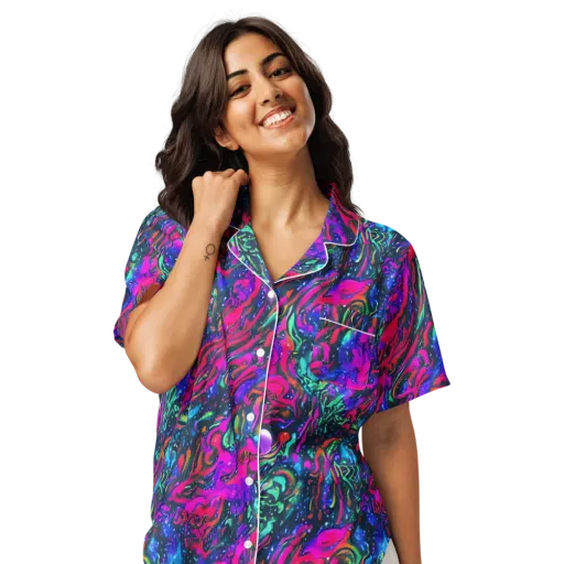 Cosmic Colorstorm on a Women's Short Sleeve Pajama Top