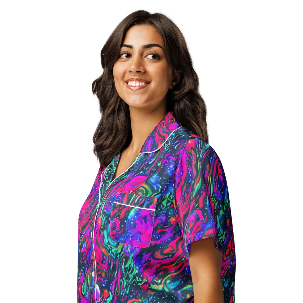 Cosmic Colorstorm on Women's Short Sleeve Pajama Top — Left Front
