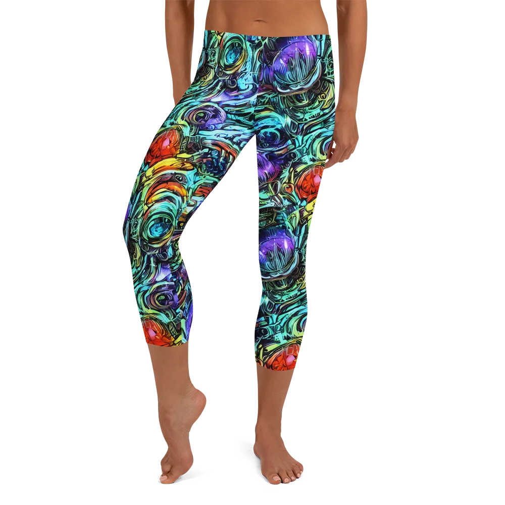 Iridescent Chaos on Capri Leggings — Front