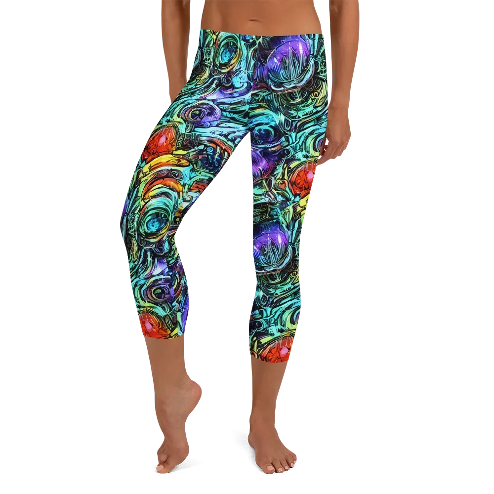Iridescent Chaos on Capri Leggings — Front