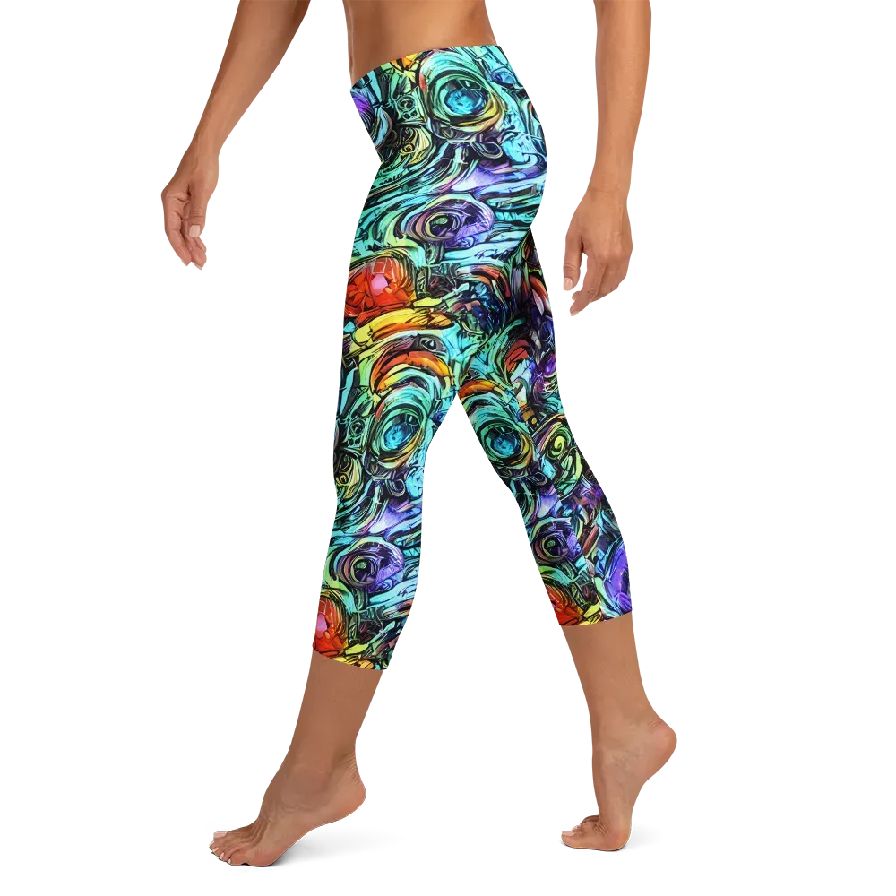 Iridescent Chaos on Capri Leggings — Left
