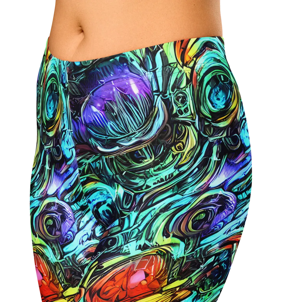 Iridescent Chaos on Capri Leggings — Zoomed-in