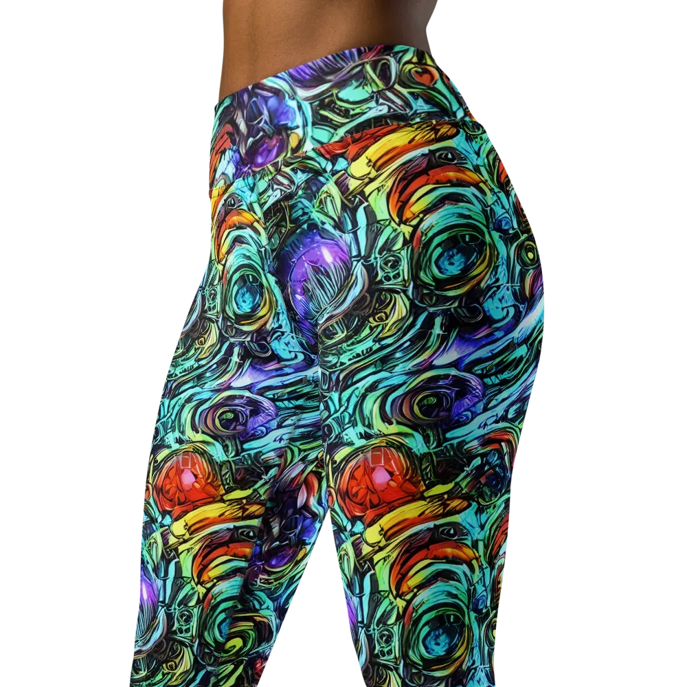 Iridescent Chaos on Yoga Leggings — Left Front