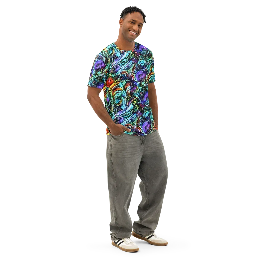 Iridescent Chaos on Men's Cotton Crew Neck T-Shirt — Right Front