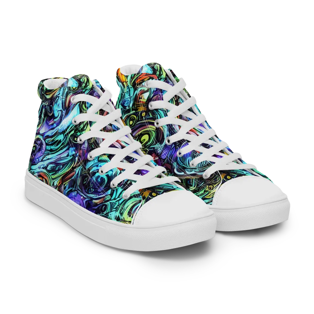 Iridescent Chaos on Men's High Top Canvas Shoes — Right Front