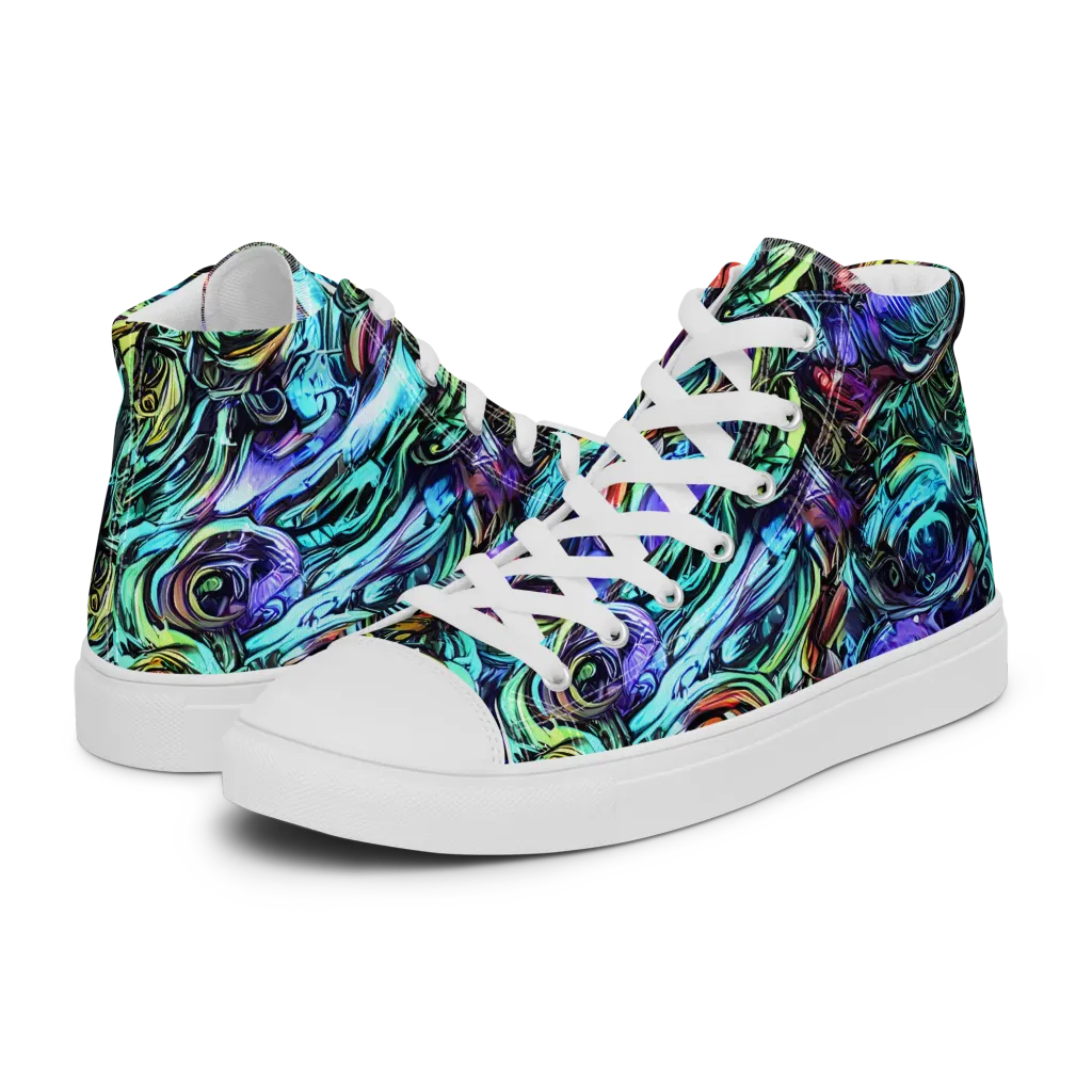 Iridescent Chaos on Men's High Top Canvas Shoes — Left