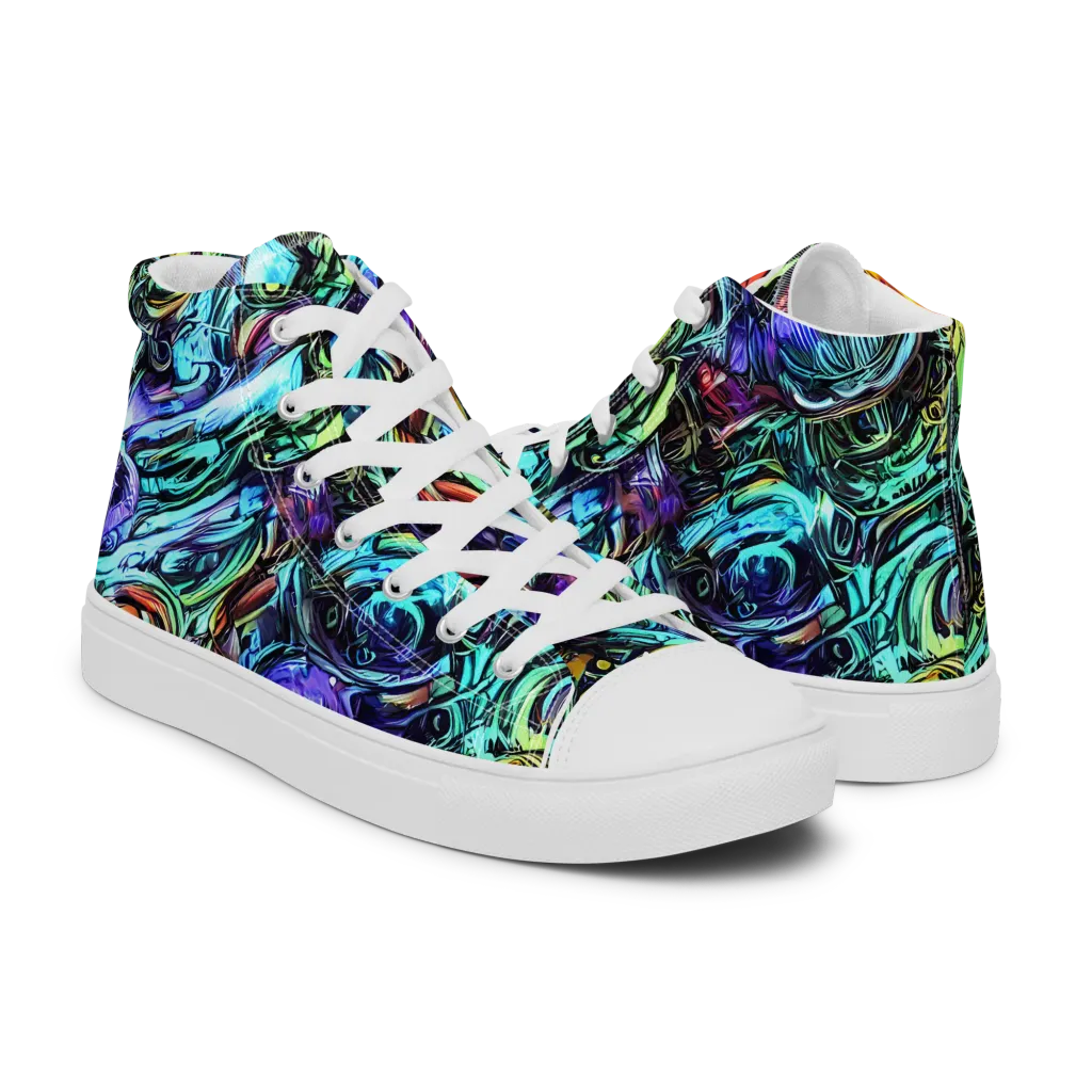 Iridescent Chaos on Men's High Top Canvas Shoes — Right