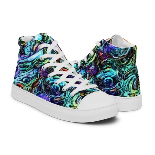 Iridescent Chaos on a Men's High Top Canvas Shoes