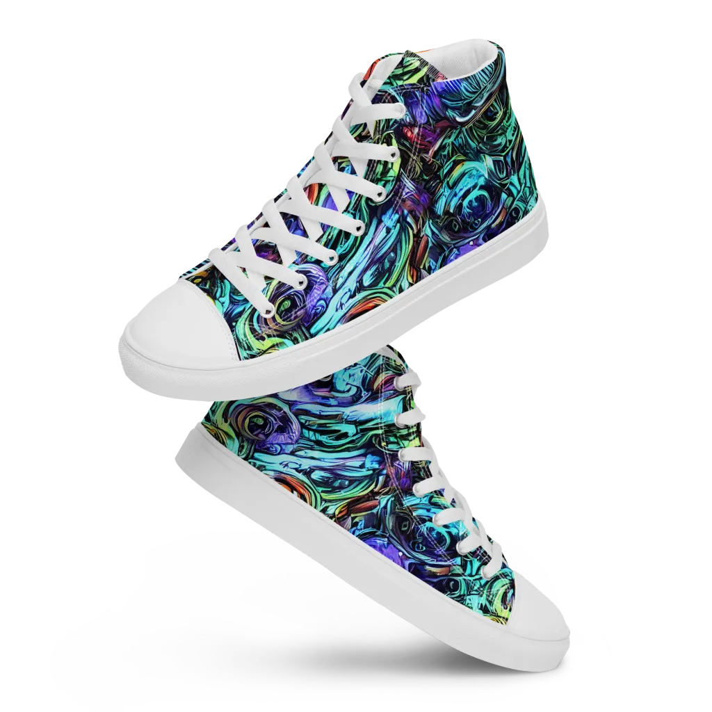 Iridescent Chaos on Men's High Top Canvas Shoes — Front