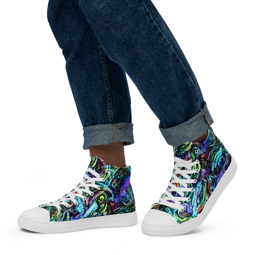 Iridescent Chaos on Men's High Top Canvas Shoes — Left