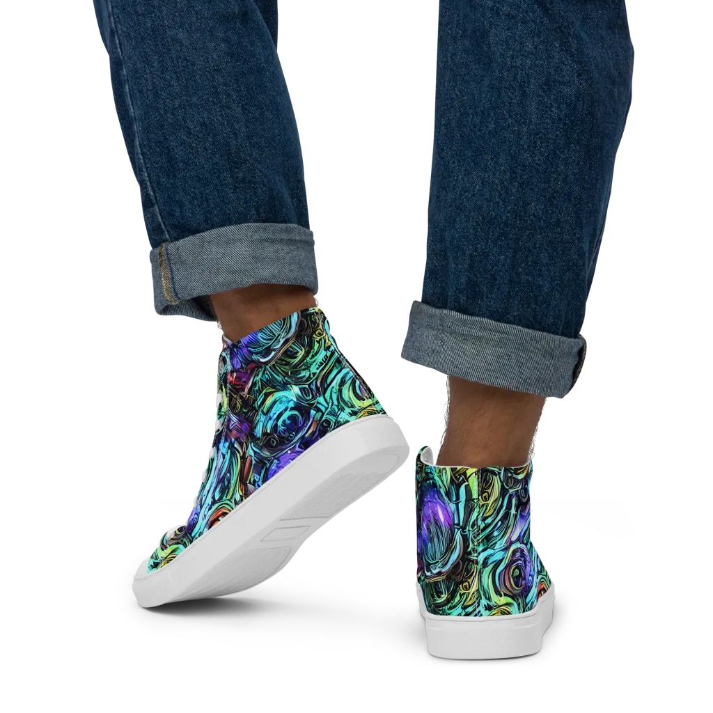 Iridescent Chaos on Men's High Top Canvas Shoes — Back
