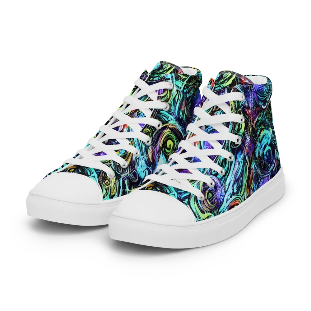 Iridescent Chaos on Women's High Top Canvas Shoes — Left Front