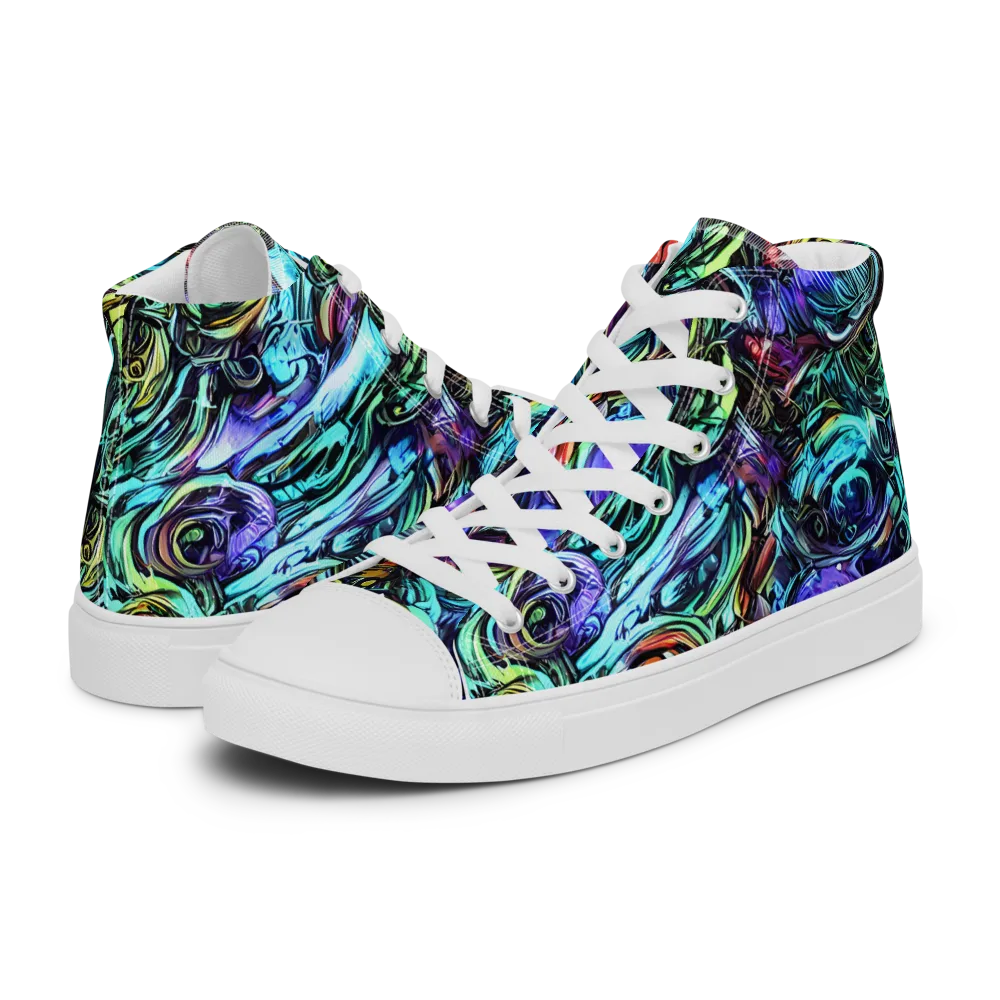 Iridescent Chaos on Women's High Top Canvas Shoes — Left