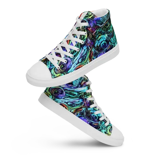 Iridescent Chaos on a Women's High Top Canvas Shoes