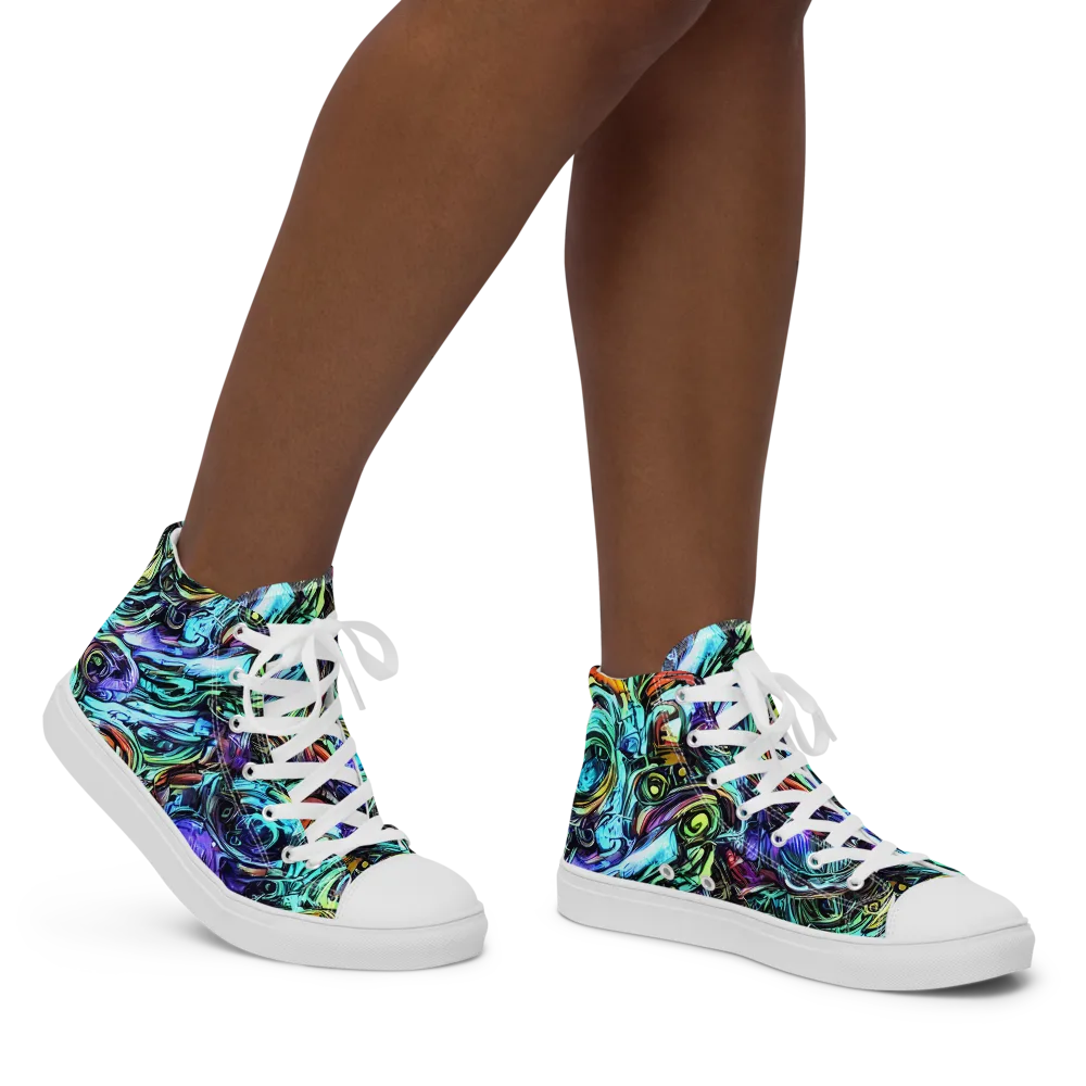 Iridescent Chaos on Women's High Top Canvas Shoes — Right