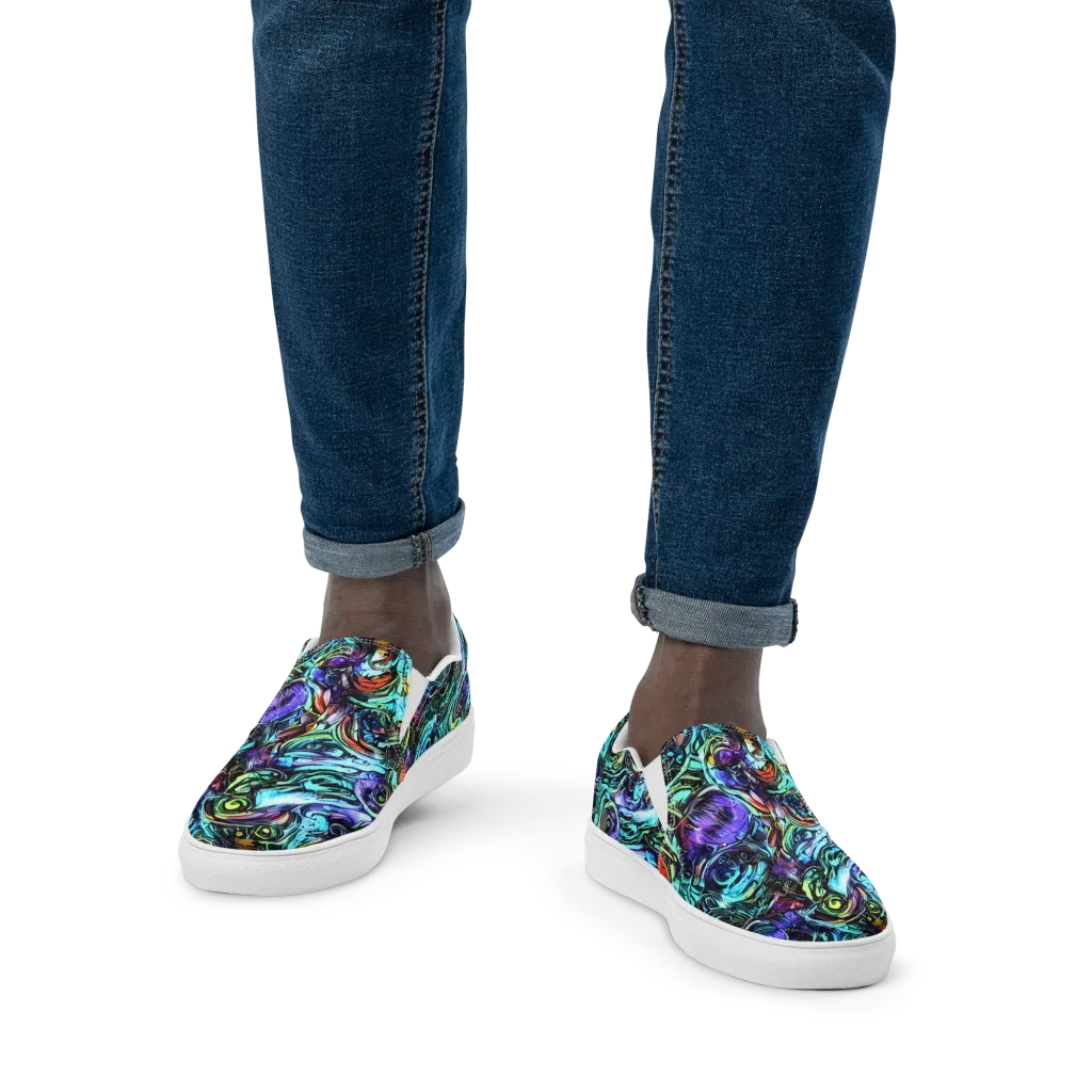 Iridescent Chaos on Men's Slip-On Canvas Shoes — Front