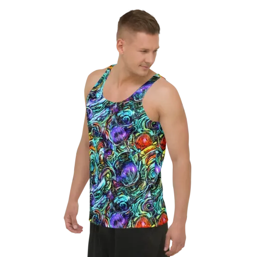 Iridescent Chaos on a Men's Tank Top