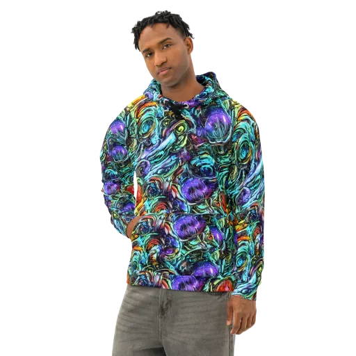 Iridescent Chaos on a Cotton Hoodie