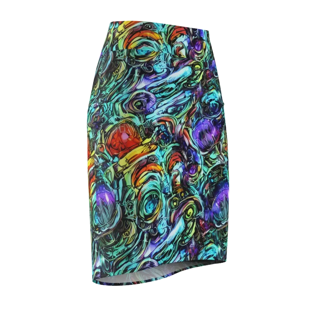 Iridescent Chaos on Pencil Skirt — Front Side