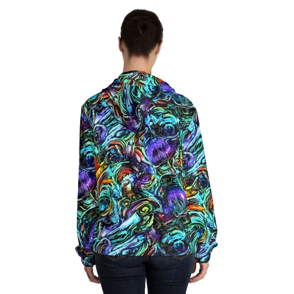 Iridescent Chaos on Women's Full-Zip Hoodie — Back On Person