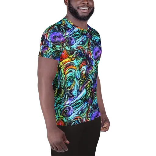 Iridescent Chaos on a Men's Athletic T-Shirt