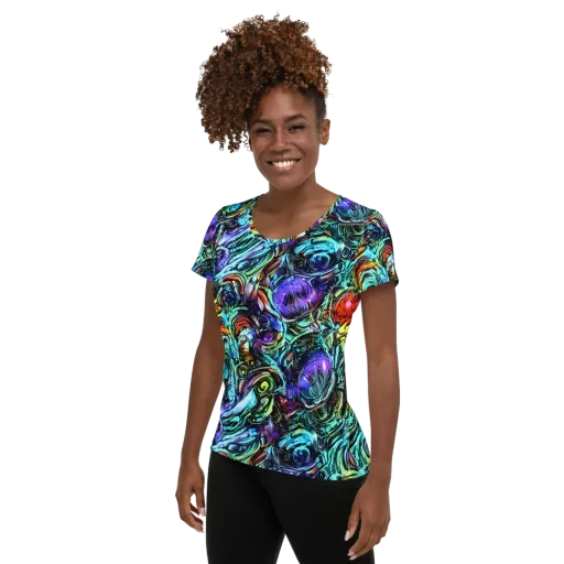 Iridescent Chaos on a Women's Athletic T-Shirt
