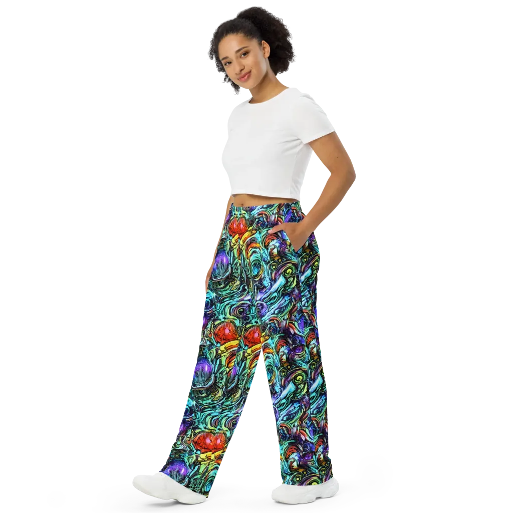 Iridescent Chaos on Wide-Leg Pants — Left Front