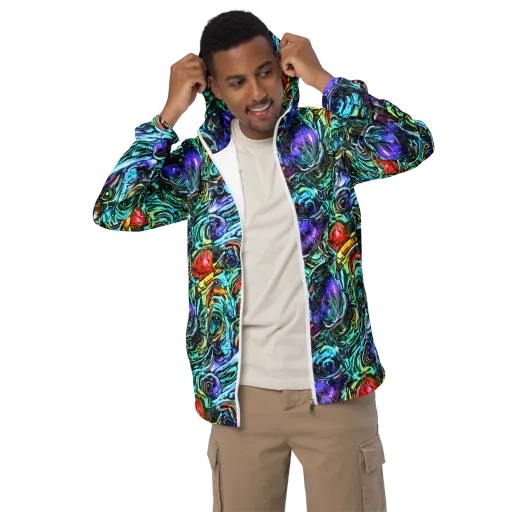 Iridescent Chaos on a Men's Windbreaker