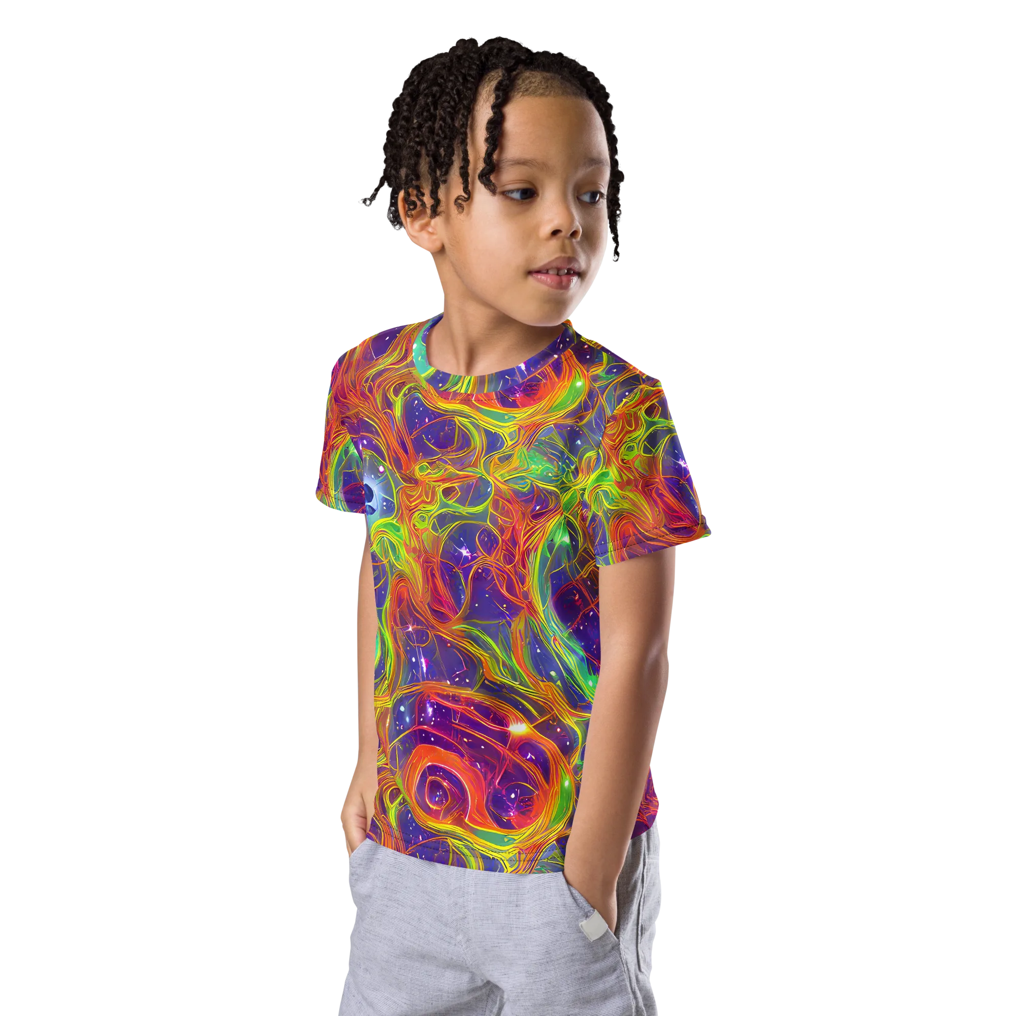 Plasma Dreams on Kids Crew Neck T-Shirt — Left Front