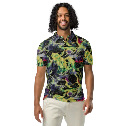 Neon Eclipse on a Men's Slim Fit Polo Shirt