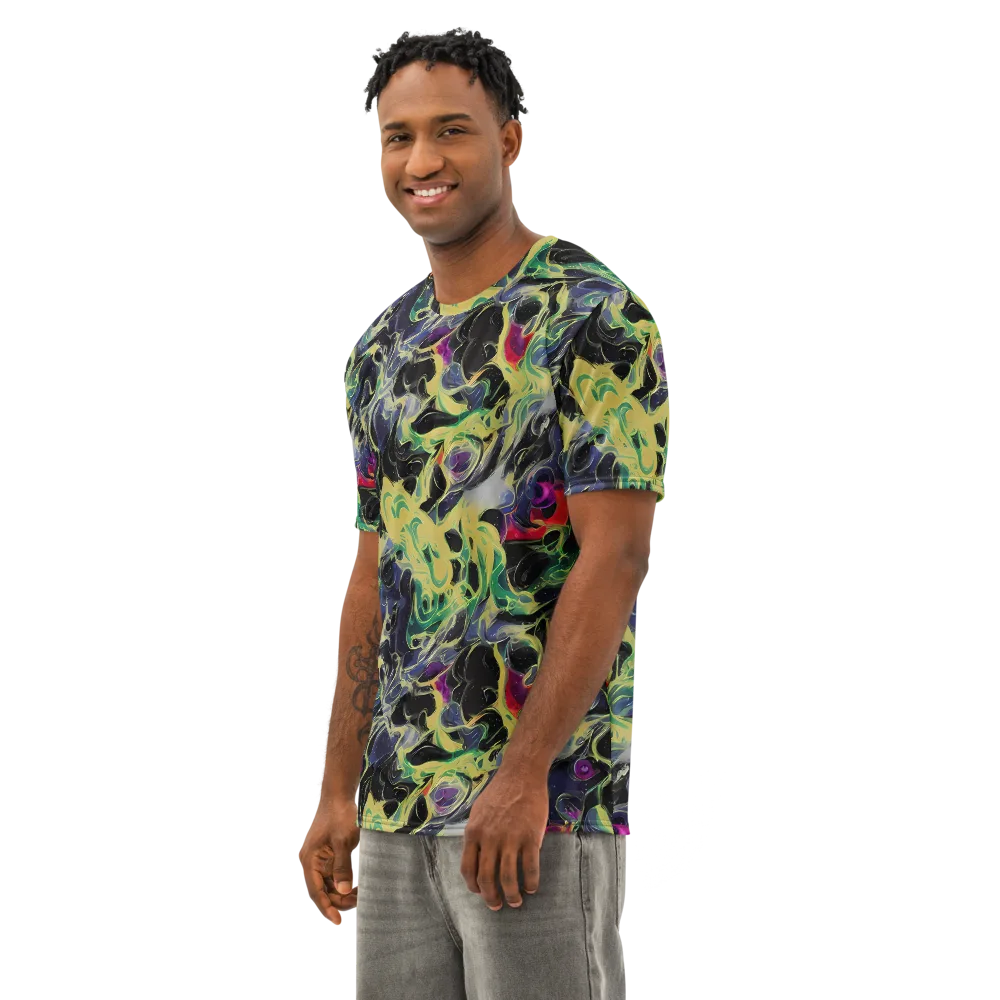 Neon Eclipse on Men's Cotton Crew Neck T-Shirt — Left Front