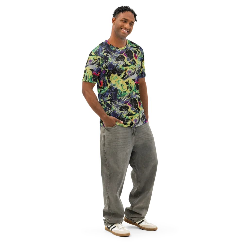 Neon Eclipse on Men's Cotton Crew Neck T-Shirt — Right Front