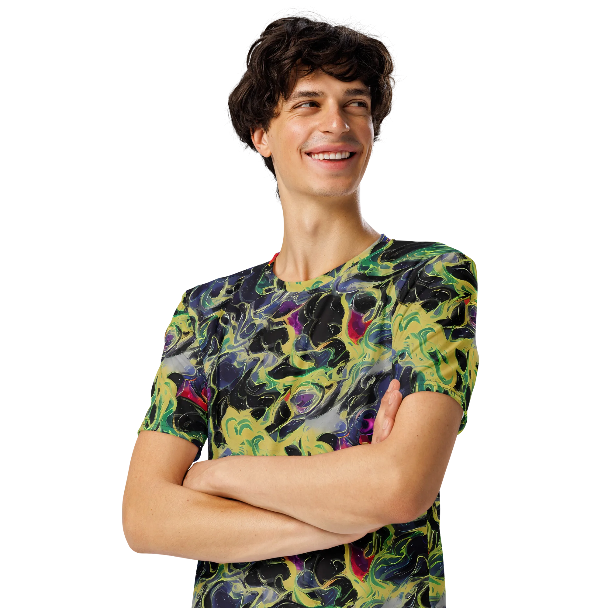 Neon Eclipse on Men's Crew Neck T-Shirt — Left Front